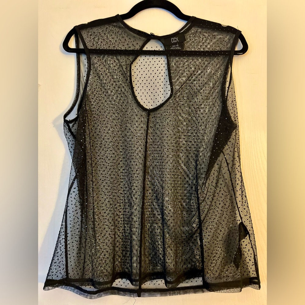 City Chic Studded Sheer Lace Sleeveless Top - Black, Size 14